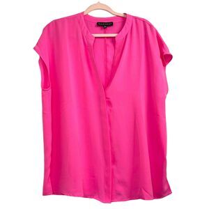 NWOT‎ Eloquii Neon Pink Short Sleeve V-Neck Blouse Womens Size 16 Flowy